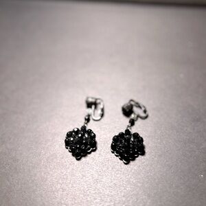 Black Beaded Clip On Earrings